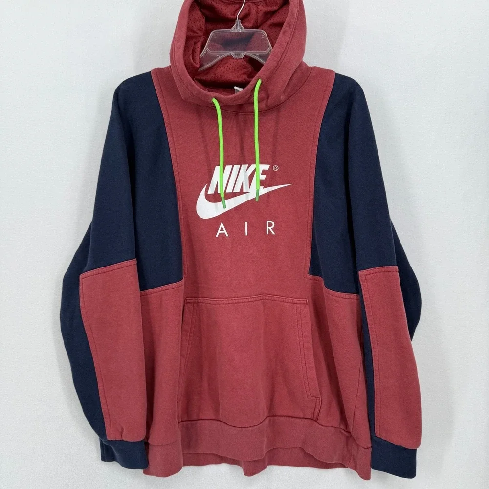 Nike Air Men's Large Red Blue Colorblock Hoodie Pullover Fear of Heights Fleece